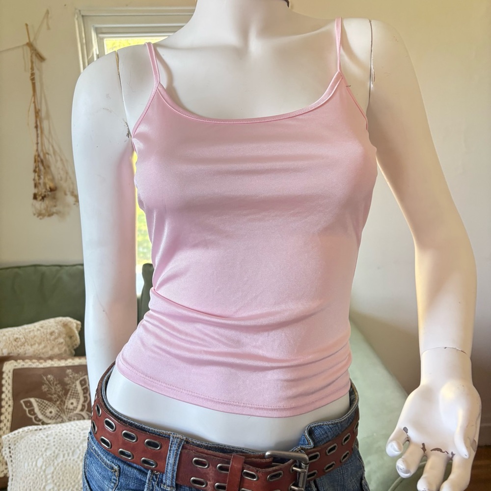 Y2K Express Light Pink Satin Cami with Spaghetti Straps